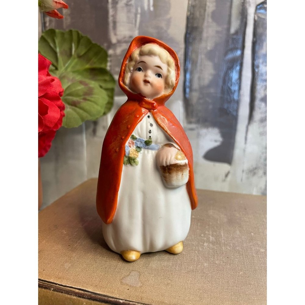 Vintage Antique Nippon Porcelain Hand Painted Little Red Riding Hood Girl Figuri